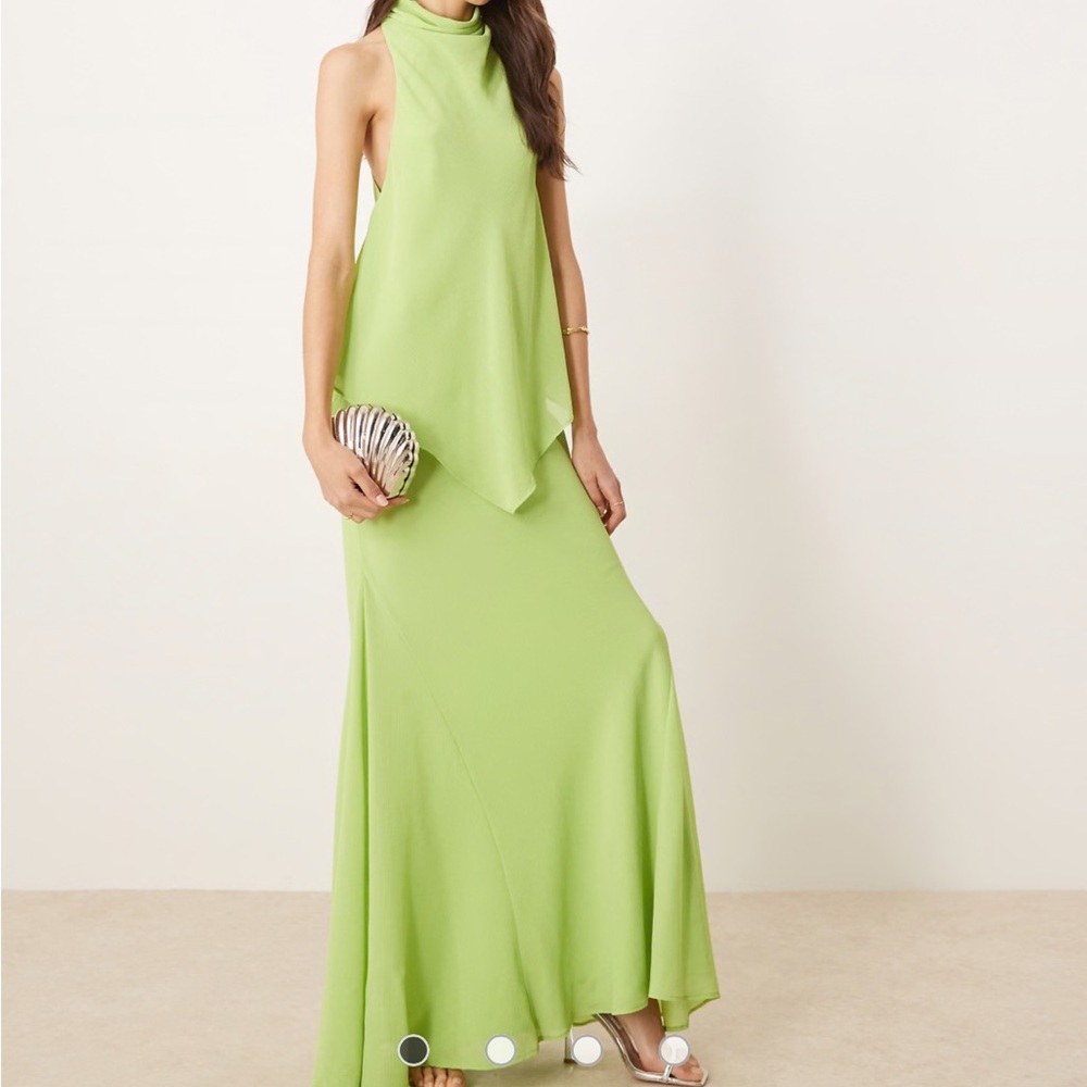 asos lime green dress | Dresses | Asos Design Tall Chiffon High Neck Double Layer Maxi In Lace dress